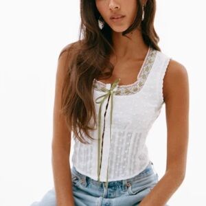 With Jean Adeline White Lace Trim Blouse